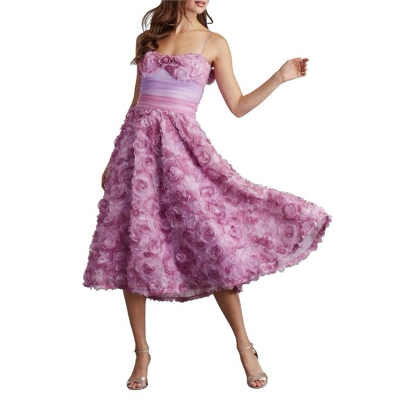 Tadashi Shoji 3-D Floral Cocktail A-Line Dress - Picture 1 of 9